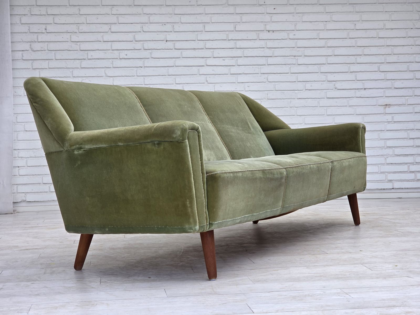 1970s, Danish By Kurt østervig, 3 Seater Sofa, Furniture Velour, Teak Wood. photo vintage