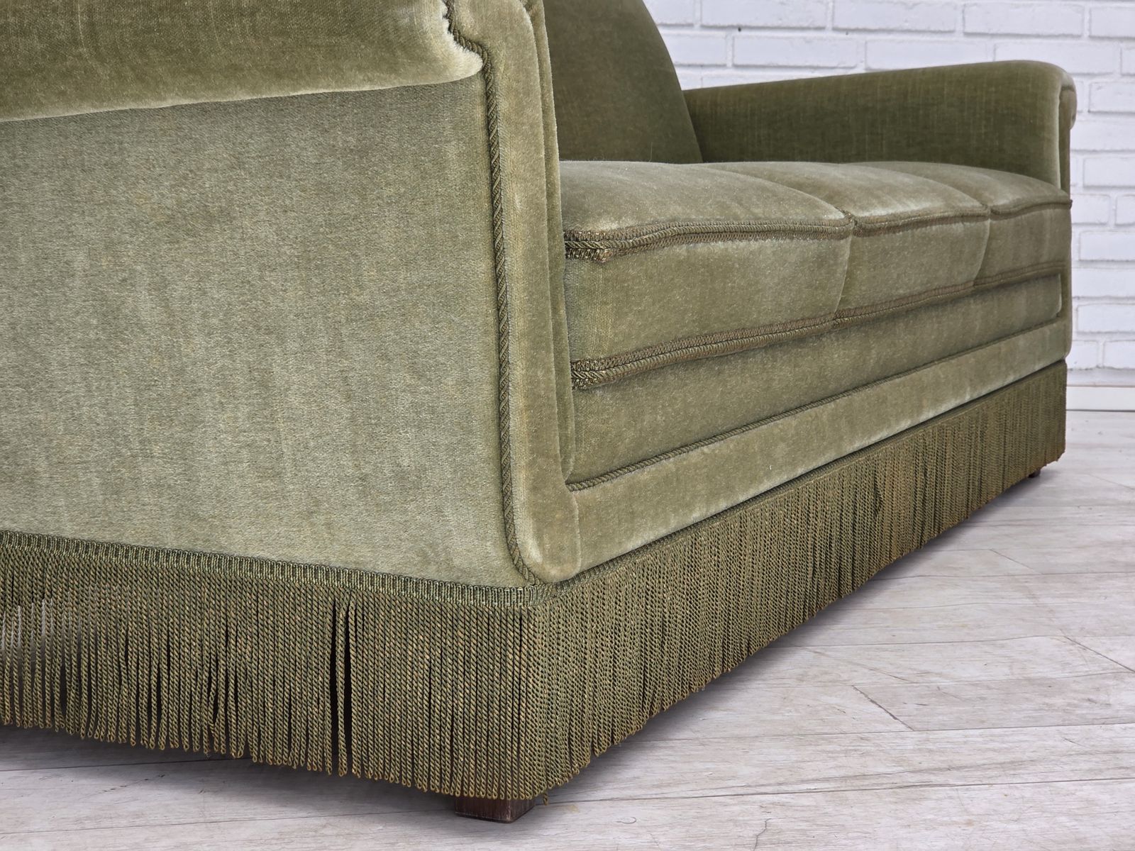 1970s, Danish 3 Seater Sofa, Green Furniture Velour, Beech Wood. photo 1790.0