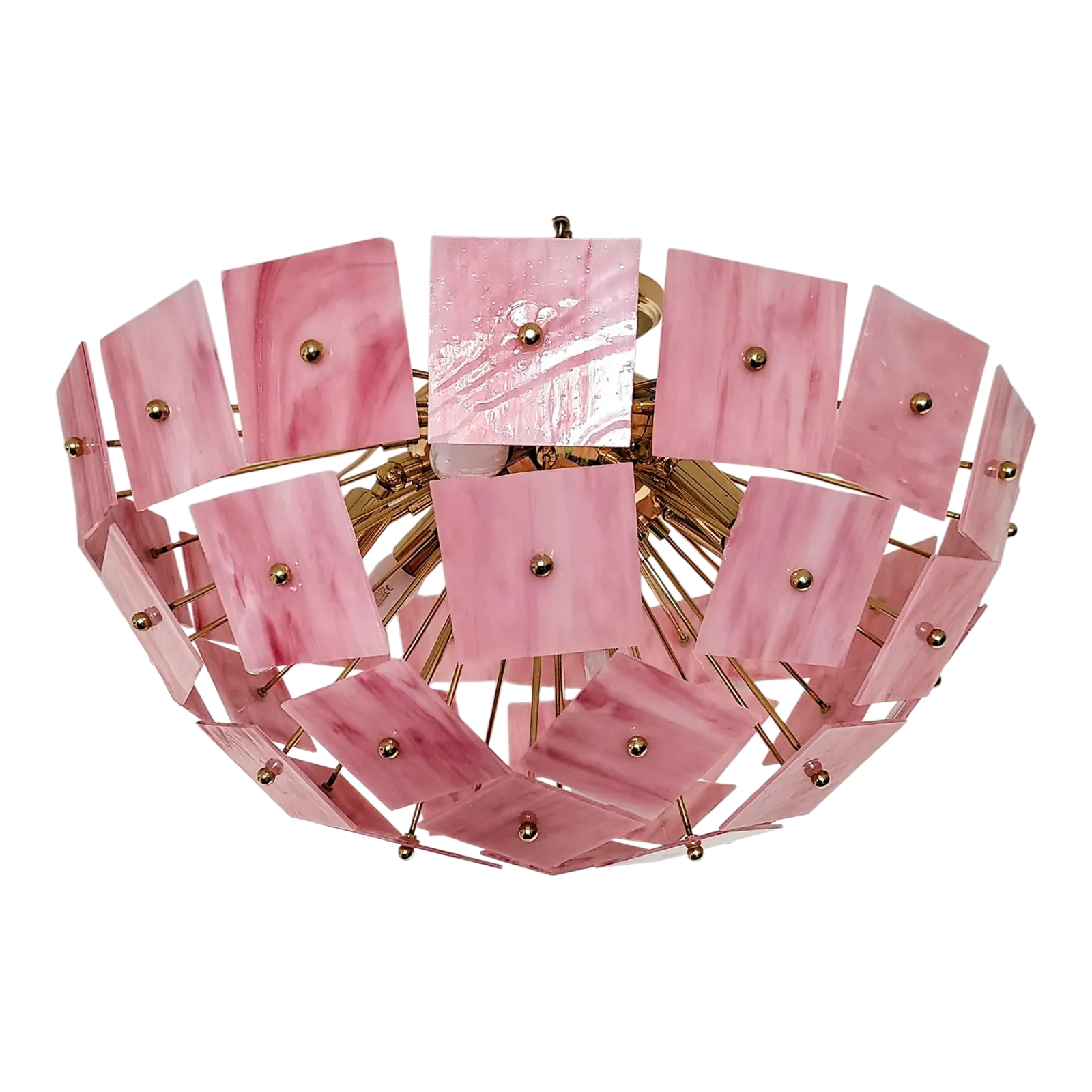 Pink Vitrail Glass Sputnik Flush Mount Chandelier Mid Century Inspired Art Lighting photo furniture