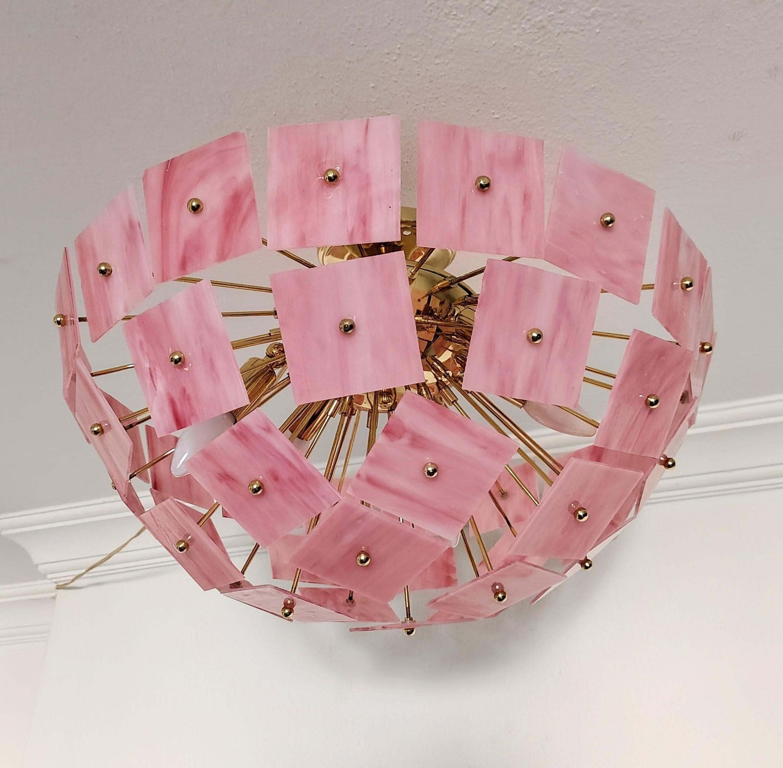 Pink Vitrail Glass Sputnik Flush Mount Chandelier Mid Century Inspired Art Lighting photo Lighting