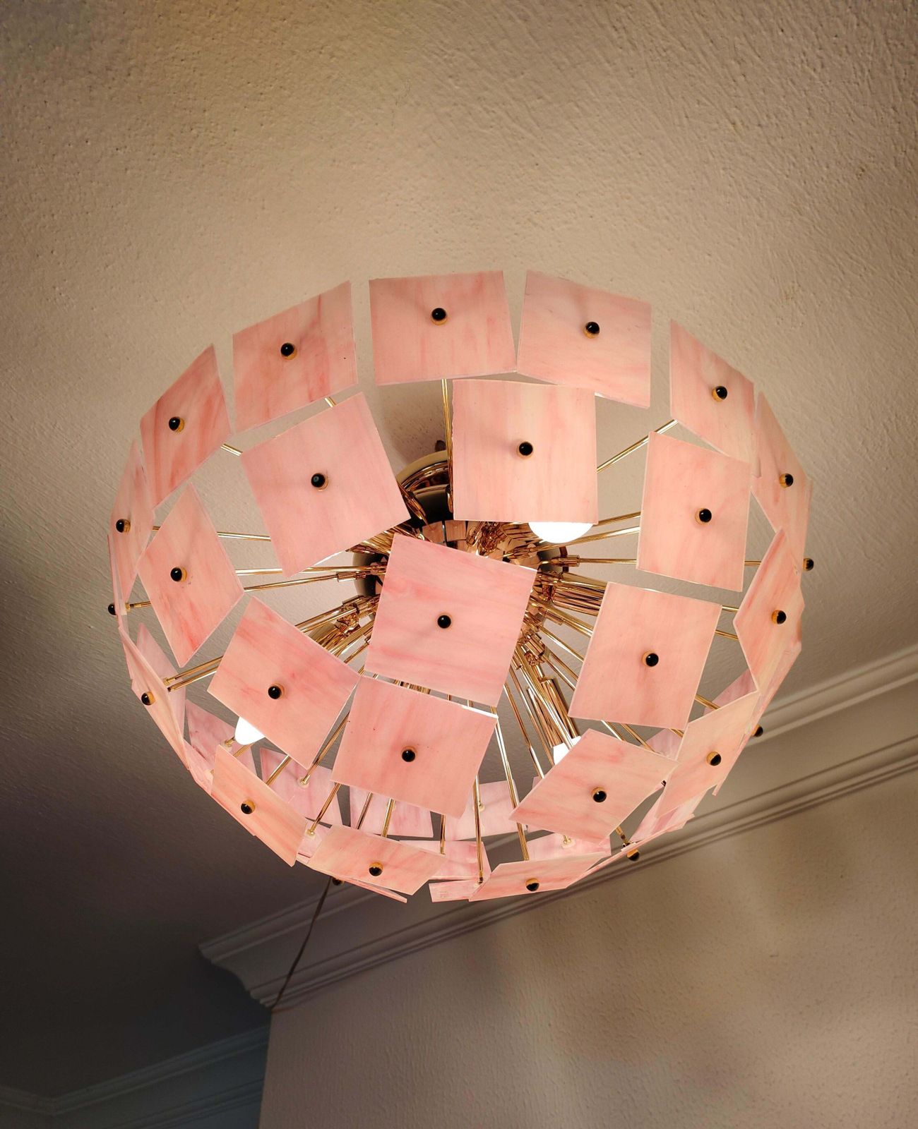 photo for sale Pink Vitrail Glass Sputnik Flush Mount Chandelier Mid Century Inspired Art Lighting