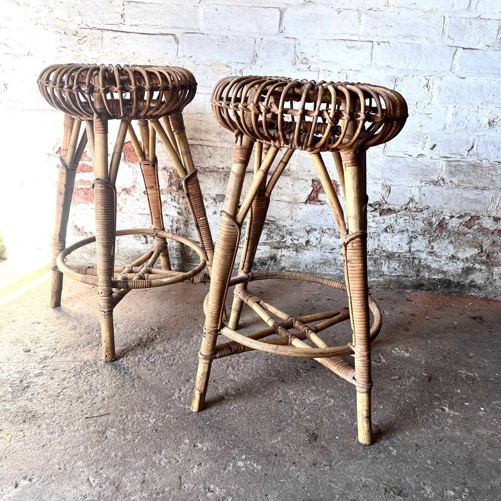 A Pair Of Franco Albini Bamboo High Stools photo vintage