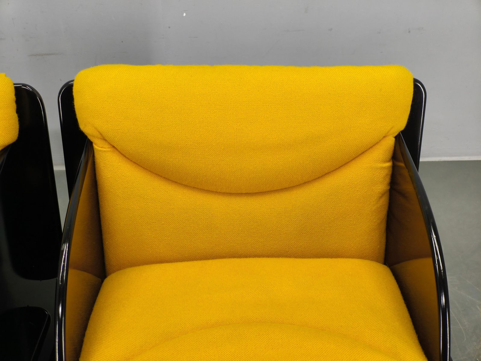 Pair Of Italian Space Age Armchairs, Black Lacquer, 1970s photo vintage