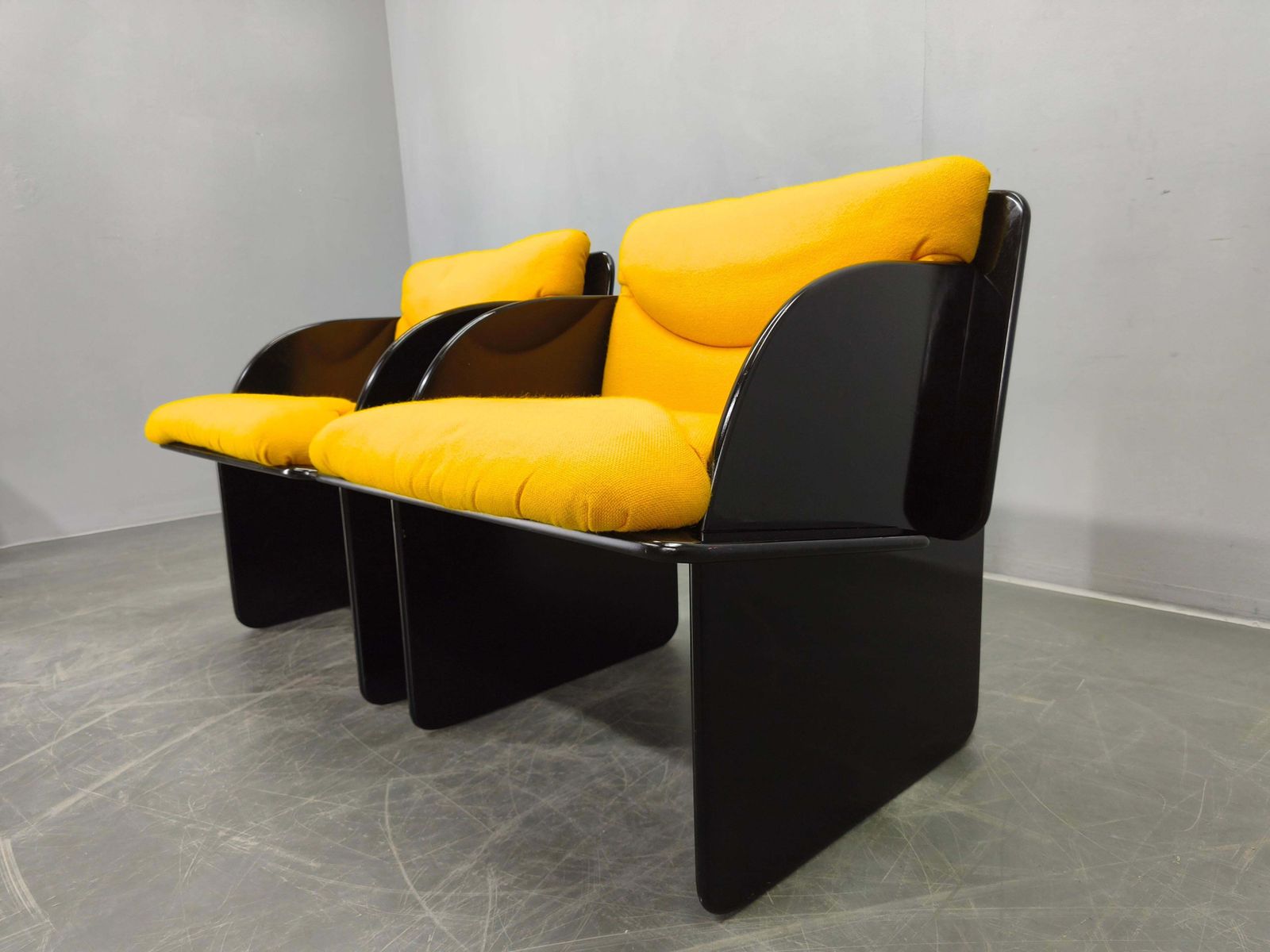 photo for sale Pair Of Italian Space Age Armchairs, Black Lacquer, 1970s