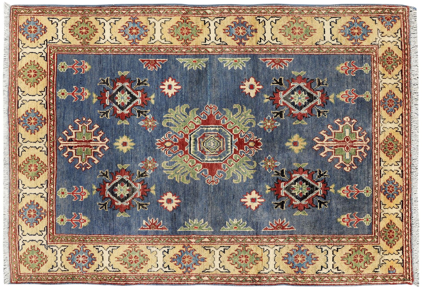 4x6 Blue And Gold Kazak Boho Handmade Living Room Bedroom Rug photo buy
