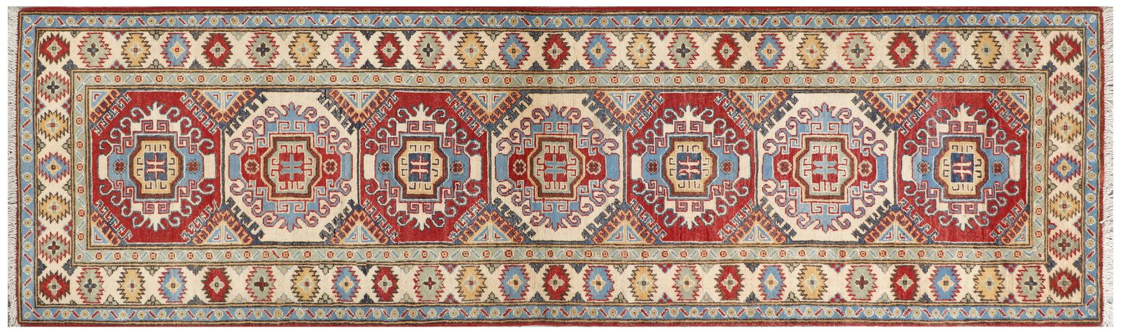 10 Ft Kazak Traditional Geometric Wool Runner Rug photo buy