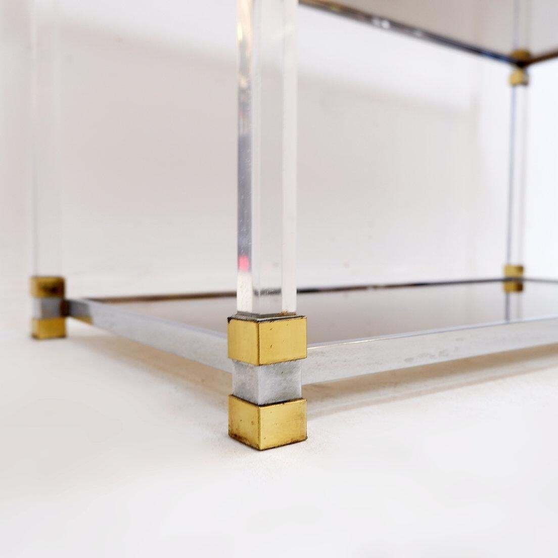 photo for sale Claustra Shelf In Plexiglass, Smoked Glass And Brass, Charles Hollis Jones Style