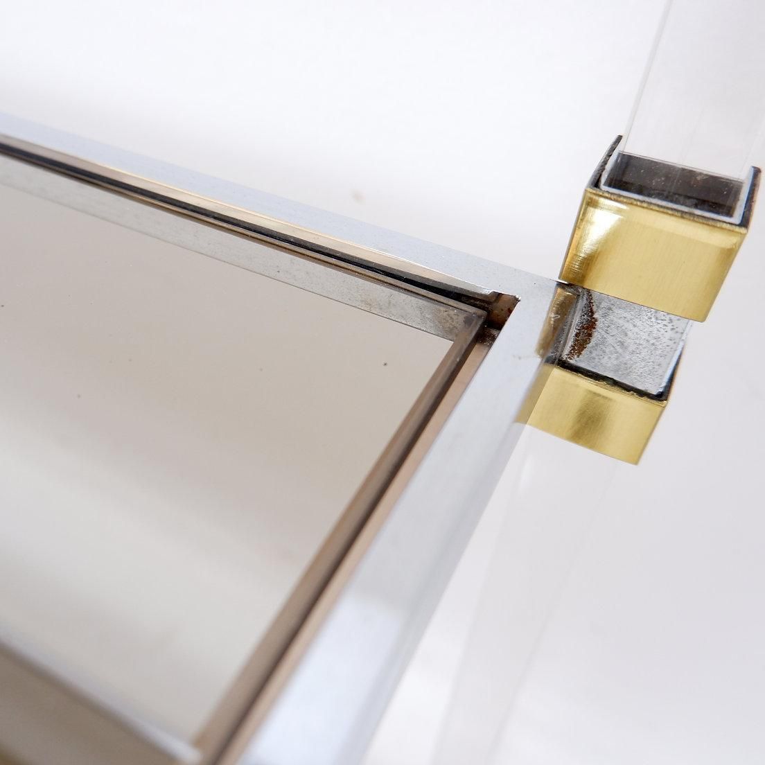 Furniture Claustra Shelf In Plexiglass, Smoked Glass And Brass, Charles Hollis Jones Style photo