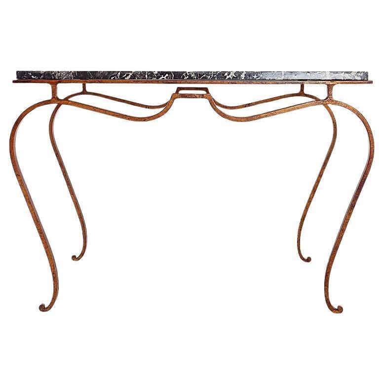 Gilt Metal Side Table And Marble Top In The Style Of René Prou