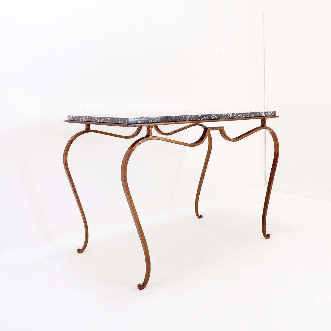 Gilt Metal Side Table And Marble Top In The Style Of René Prou photo furniture