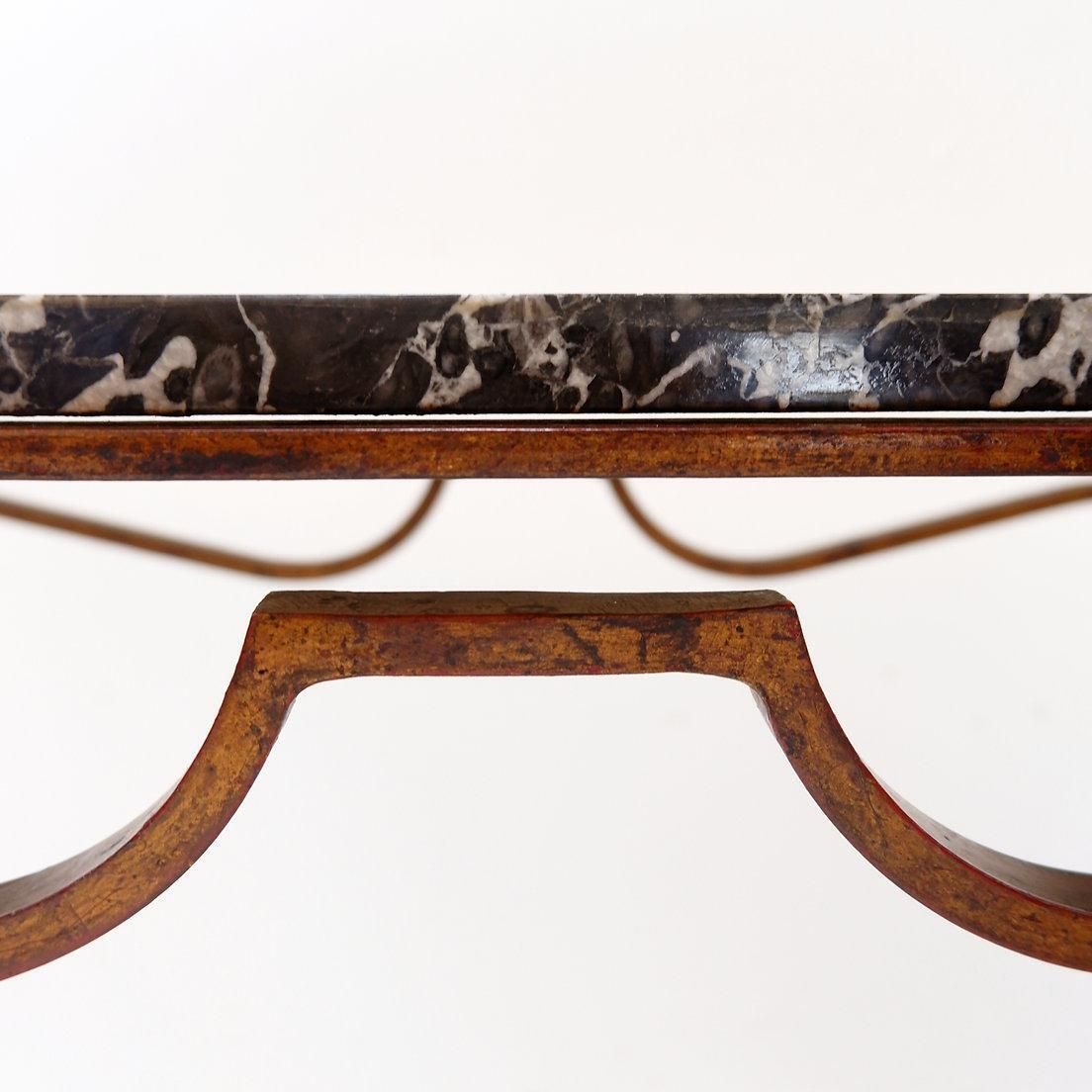 Gilt Metal Side Table And Marble Top In The Style Of René Prou photo Furniture