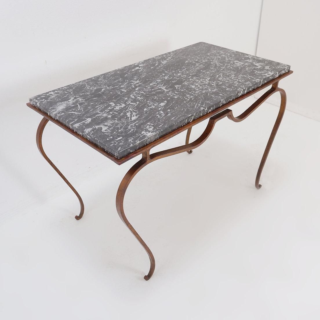 Gilt Metal Side Table And Marble Top In The Style Of René Prou photo buy
