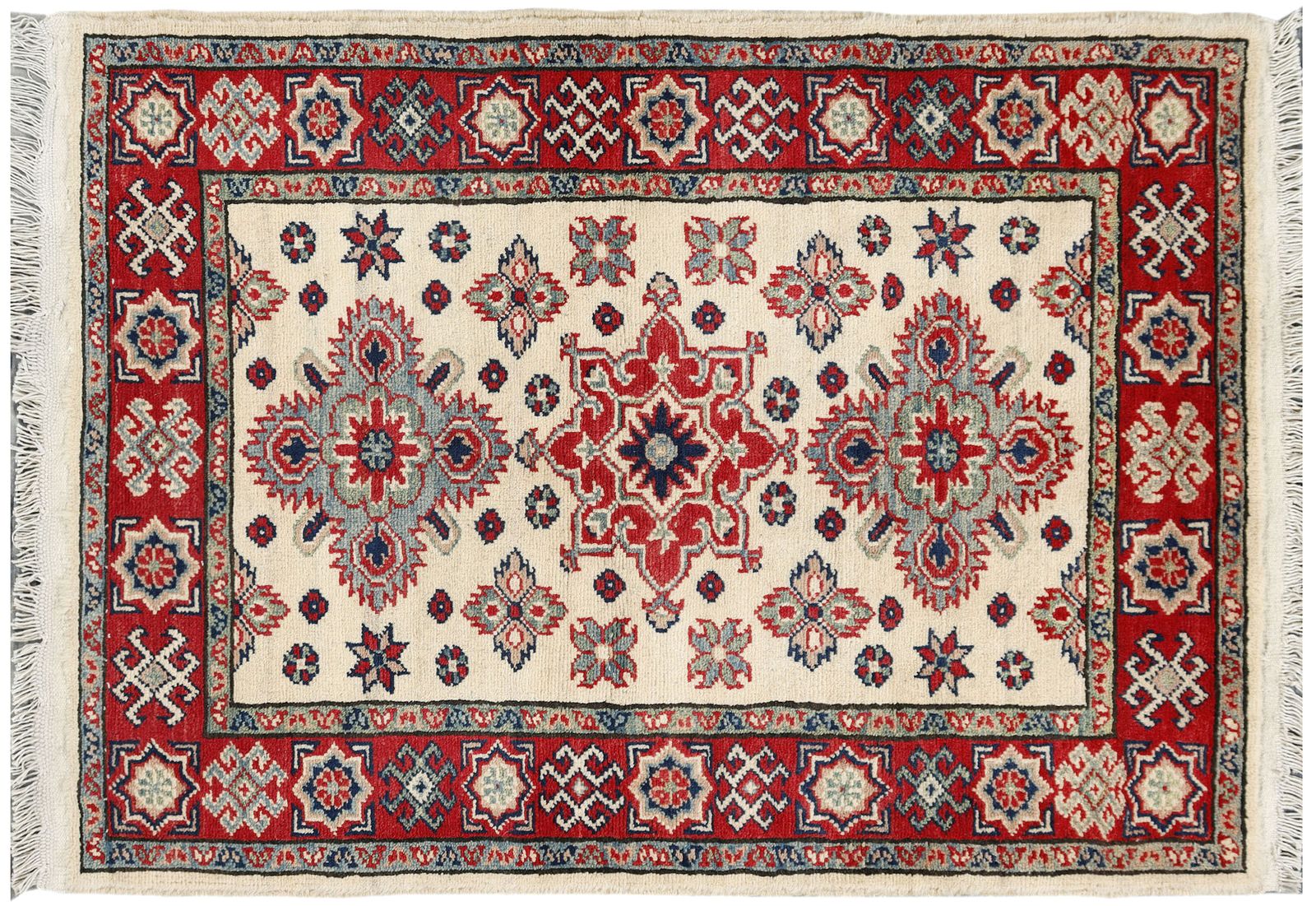 3x4 Super Kazak Ivory And Red Geometric Caucasian Rug photo buy