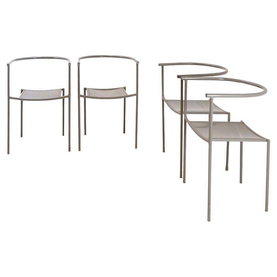 Set Of 4 Gray Metal Chairs In The Style Of Starck's "Von Vogelsans" Model