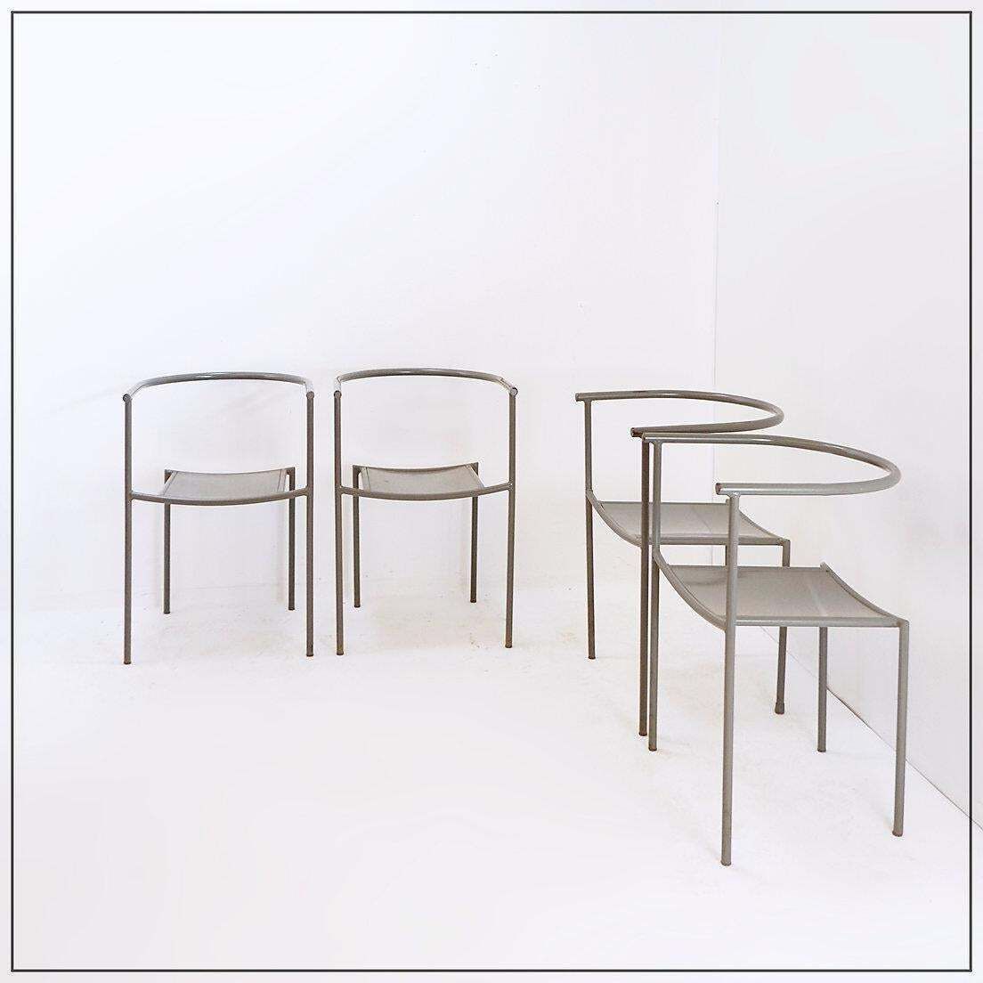 photo furniture Set Of 4 Gray Metal Chairs In The Style Of Starck's "Von Vogelsans" Model