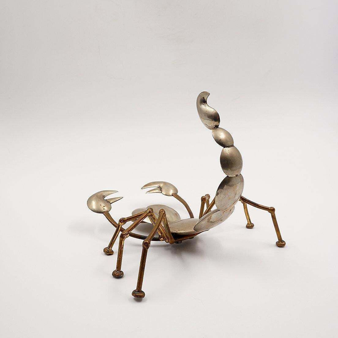 Brass And Metal Scorpion Sculpture, Mid Century Modern, 1970s, 22x20cm photo buy
