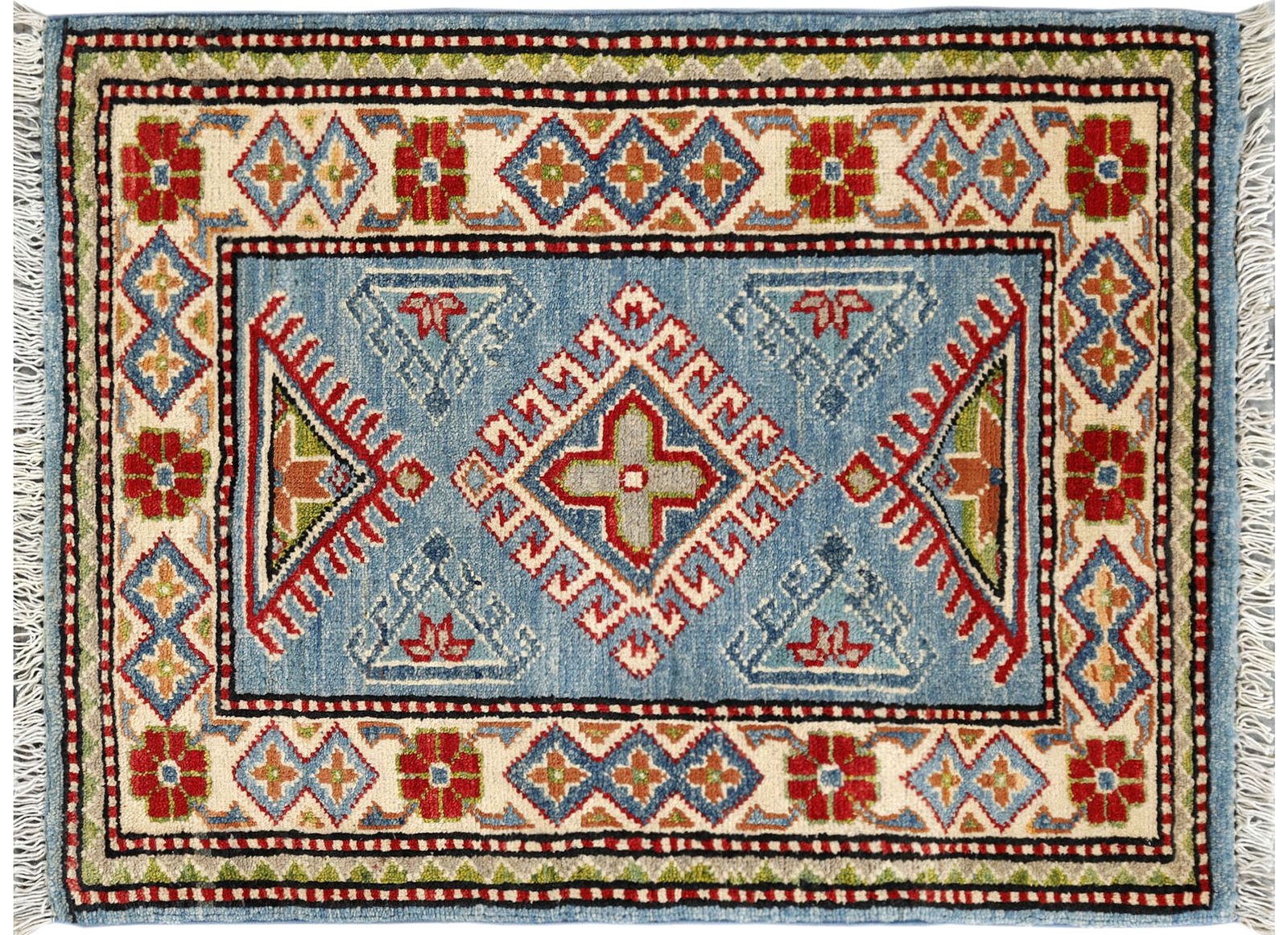 Blue Oriental Kazak Handmade Wool Small Area Rug photo buy