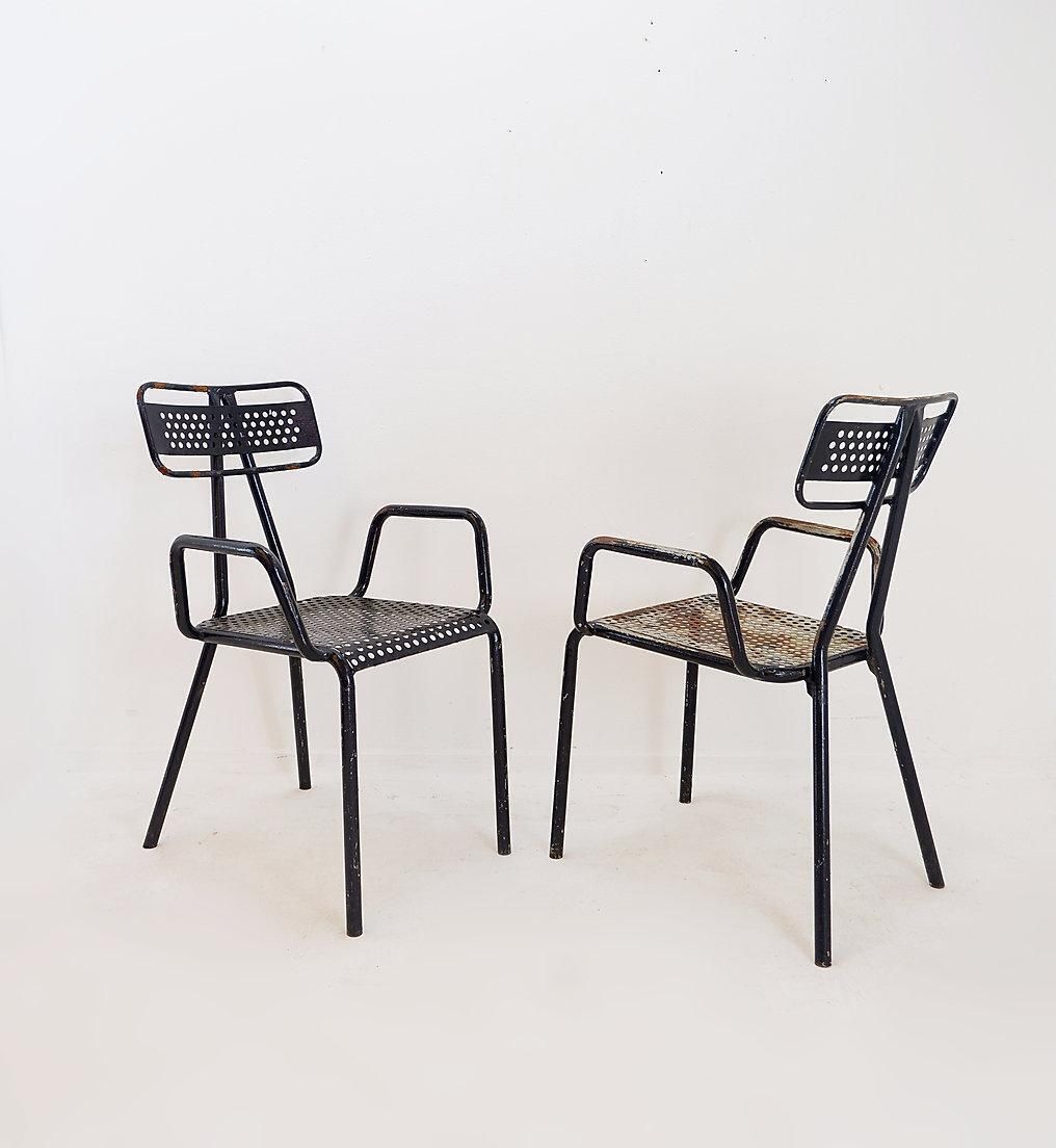 photo vintage Rene Malaval 'Radar' Metal Mid Century French Garden Chairs Set Of 2