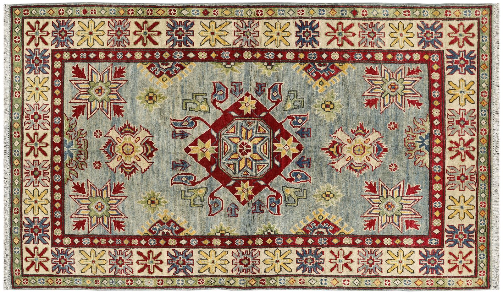 Blue Area Kazak Caucasian Geometric 4x6 Rug photo buy