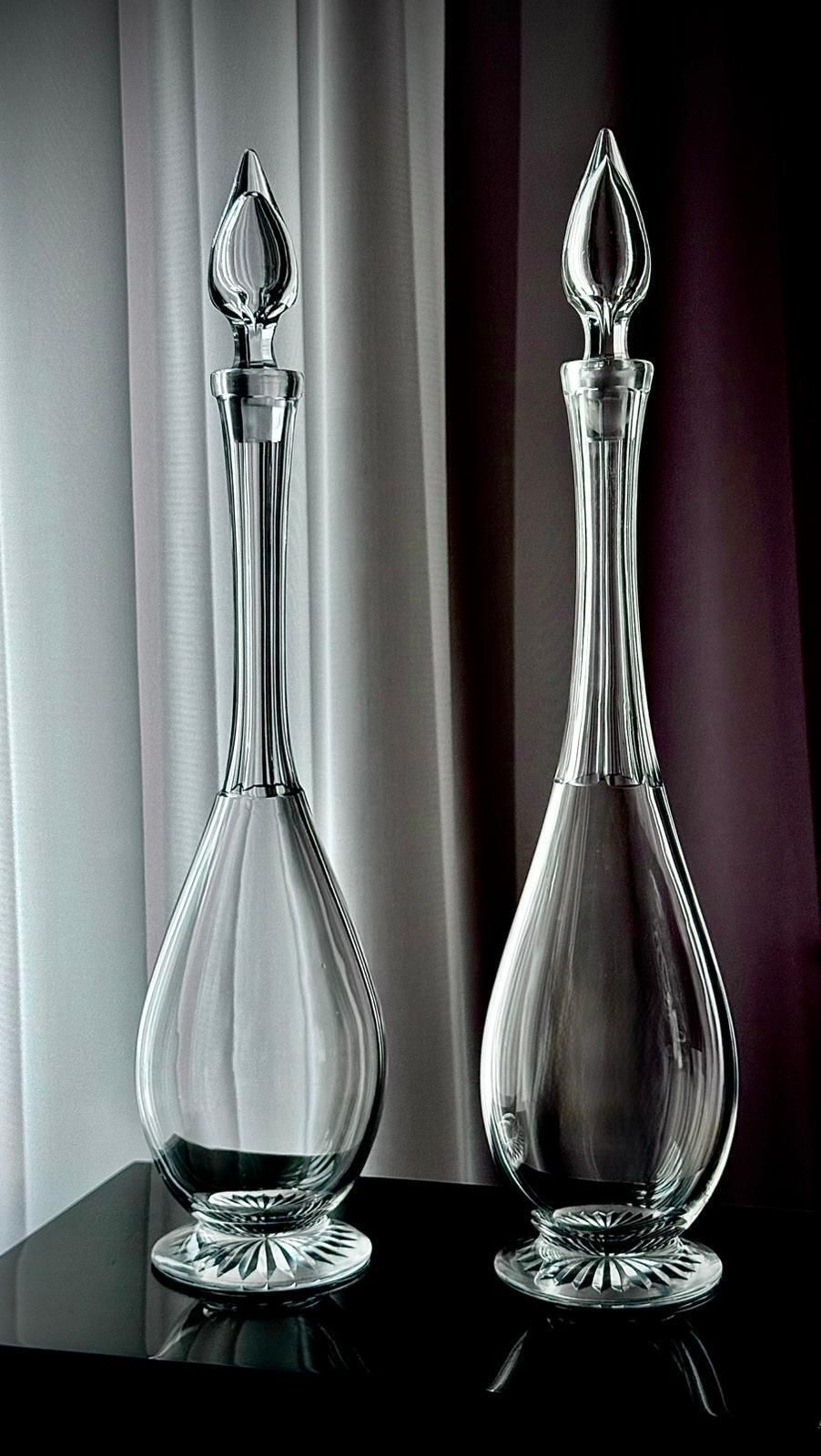 Pair Of Antique Clear Glass Teardrop Decanters photo vinterior
