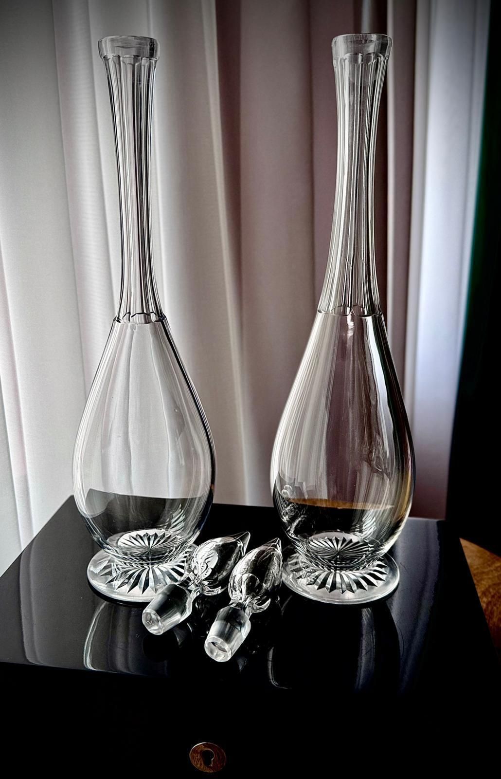 Home Decor Pair Of Antique Clear Glass Teardrop Decanters photo
