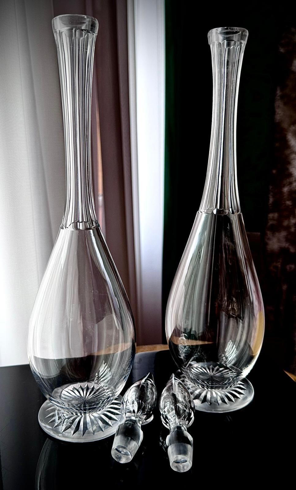 photo vinterior Pair Of Antique Clear Glass Teardrop Decanters
