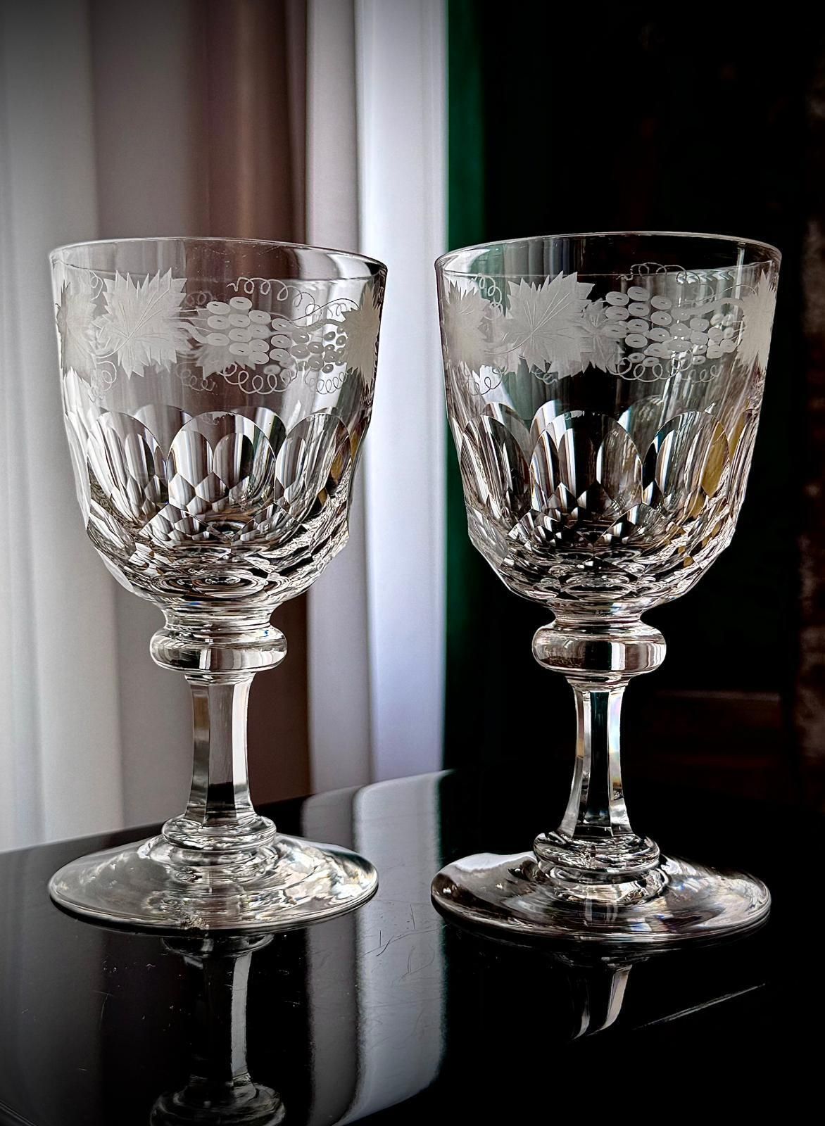 145.0 19th Century Engraved Glass Claret Jug With Pair Of Crystal Wine Goblets photo
