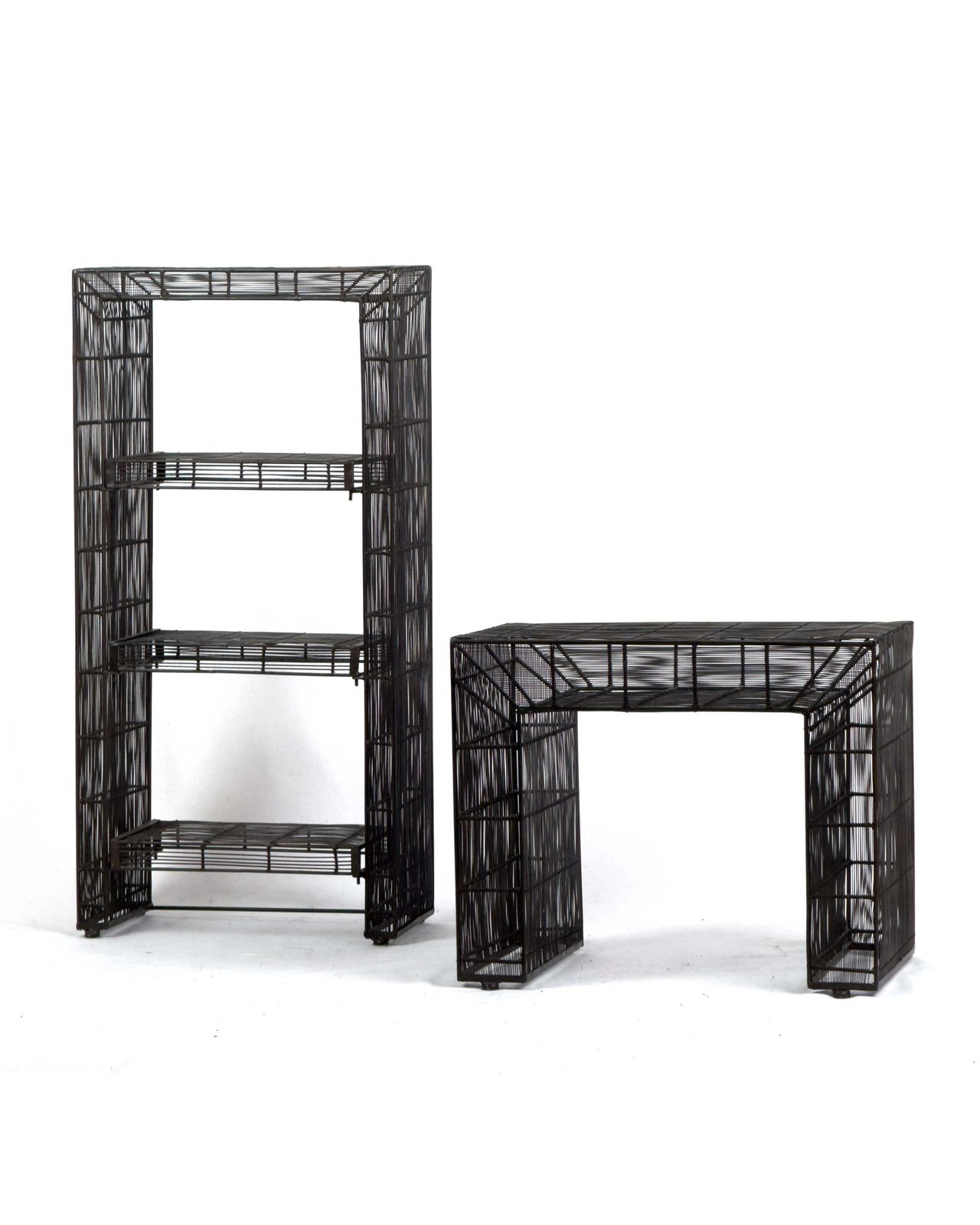 Vintage Sculptural Metal Wire Shelving And Display Table Set photo for sale