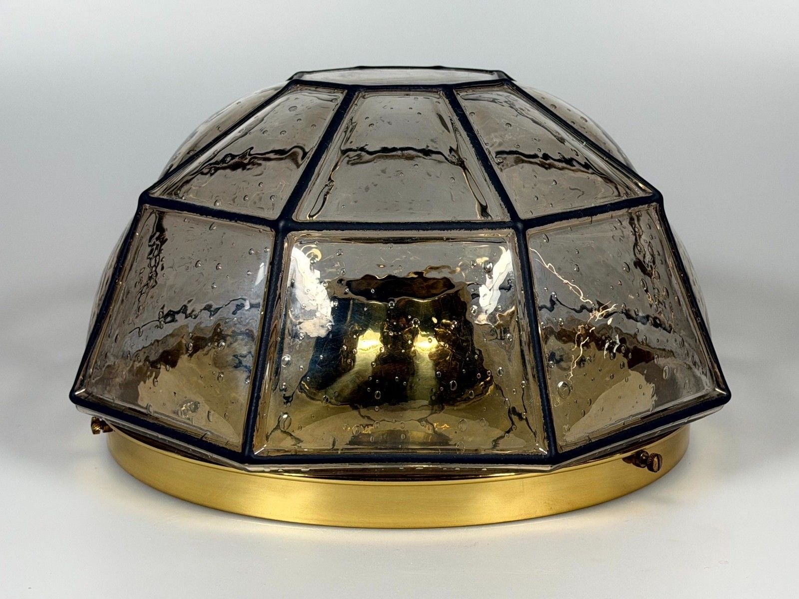 60s 70s Ceiling Lamp Glashütte Limburg Germany Plafoniere Glass & Metal photo for sale