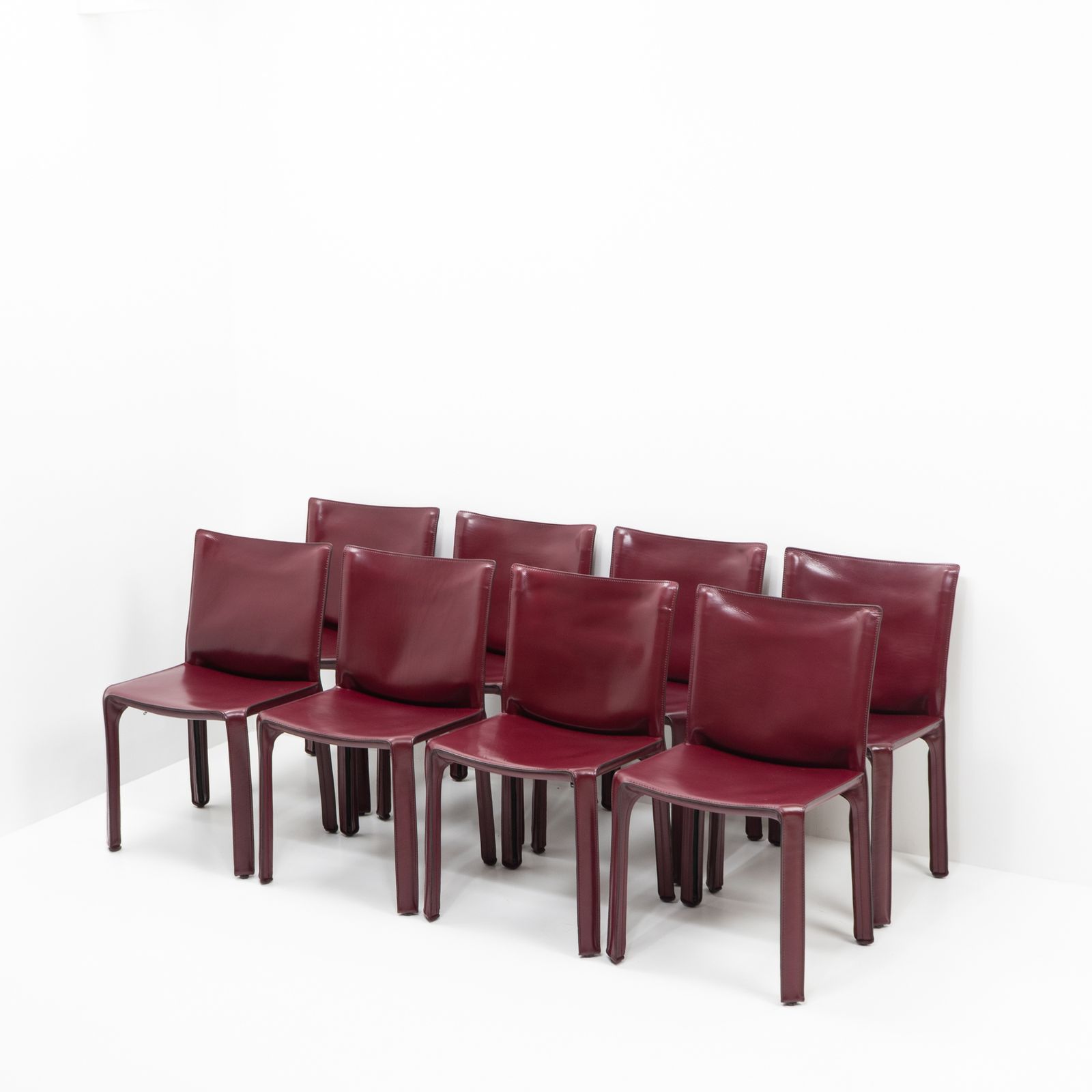 Mario Bellini Cab 412 Sidechairs For Cassina, Bordeaux Red, Set Of 8 photo for sale