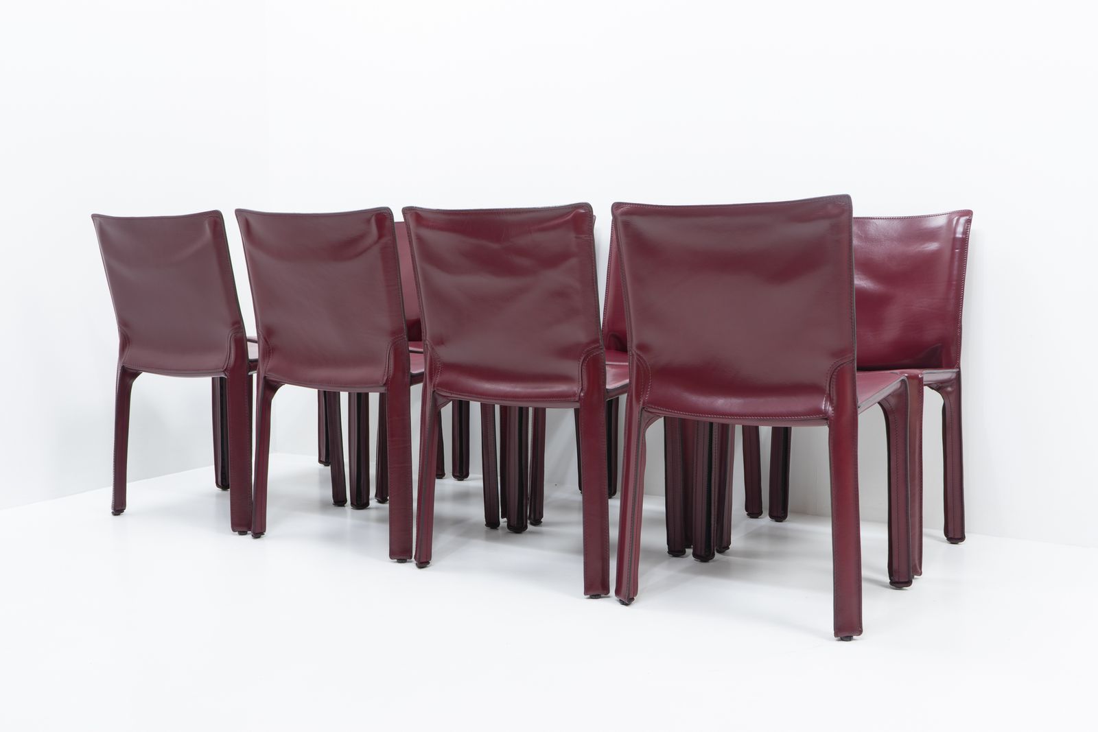 Mario Bellini Cab 412 Sidechairs For Cassina, Bordeaux Red, Set Of 8 photo vintage