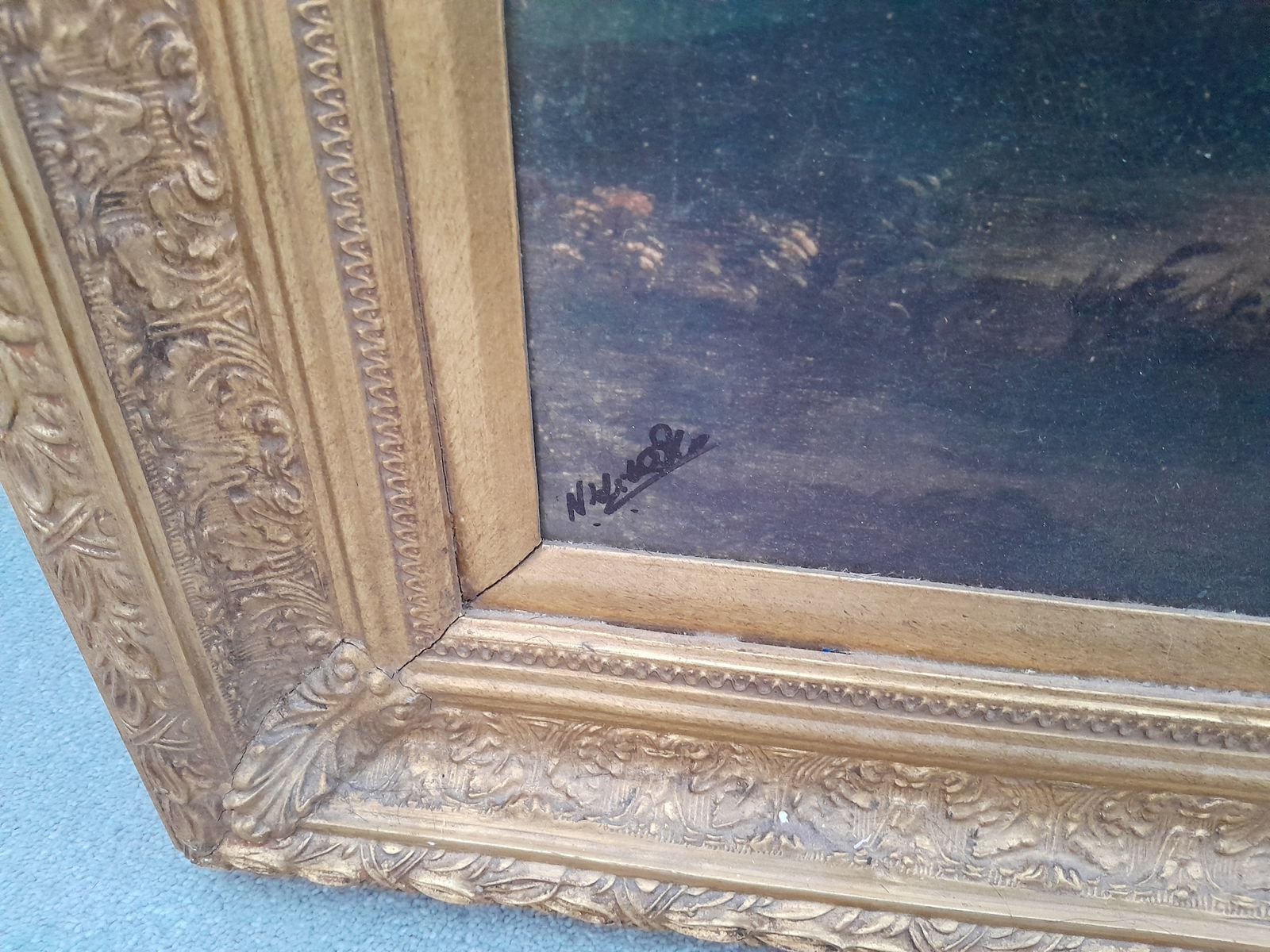 Large Vintage Classical Family Portrait Print In Ornate Italian Arquati Gilt Frame photo furniture