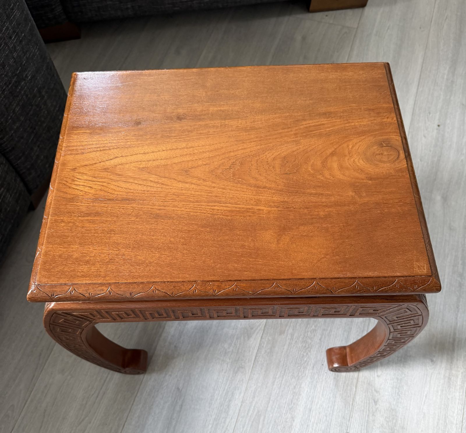 Pair Of Mid Century Hand Carved Chinoiserie Side Tables   Chow Style photo furniture