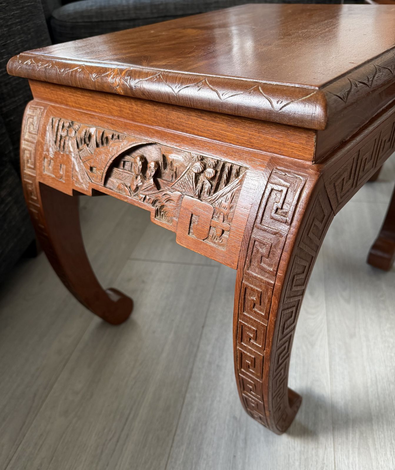 photo furniture Pair Of Mid Century Hand Carved Chinoiserie Side Tables   Chow Style