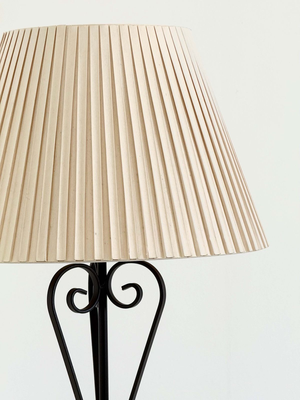 Vintage Wrought Iron Table Lamp In A Swirl Shape With A Pleated Shade photo vinterior