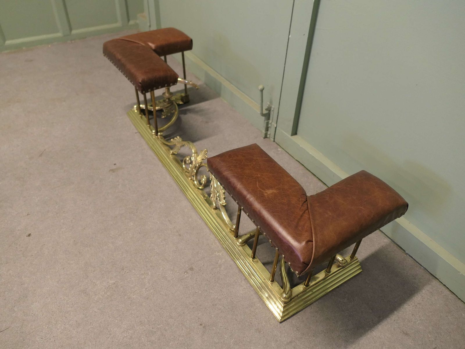Art Nouveau Brass Club Fender, Fireside Bench The Fender Is Made In Brass photo for sale