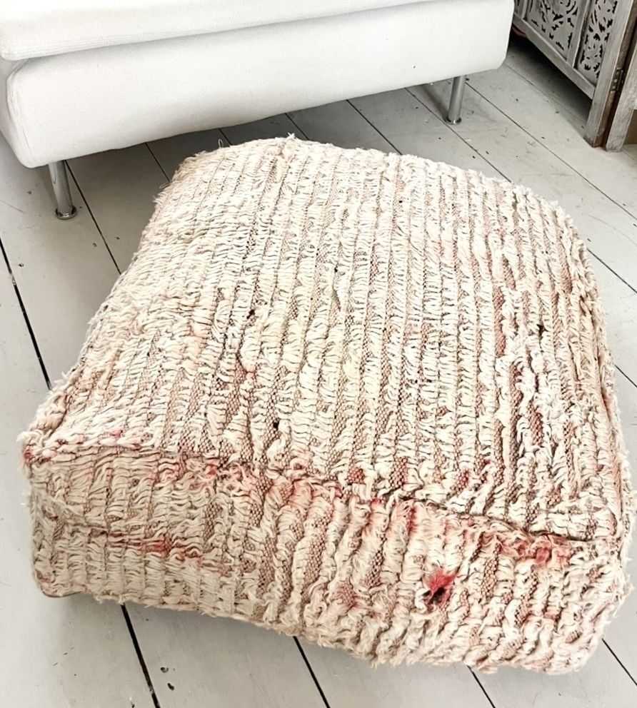 Moroccan Boujaad Pouf Vintage Berber Carpet Pouf Handmade Pouf Ottoman Square Pouf. Shipped From Uk photo Textiles