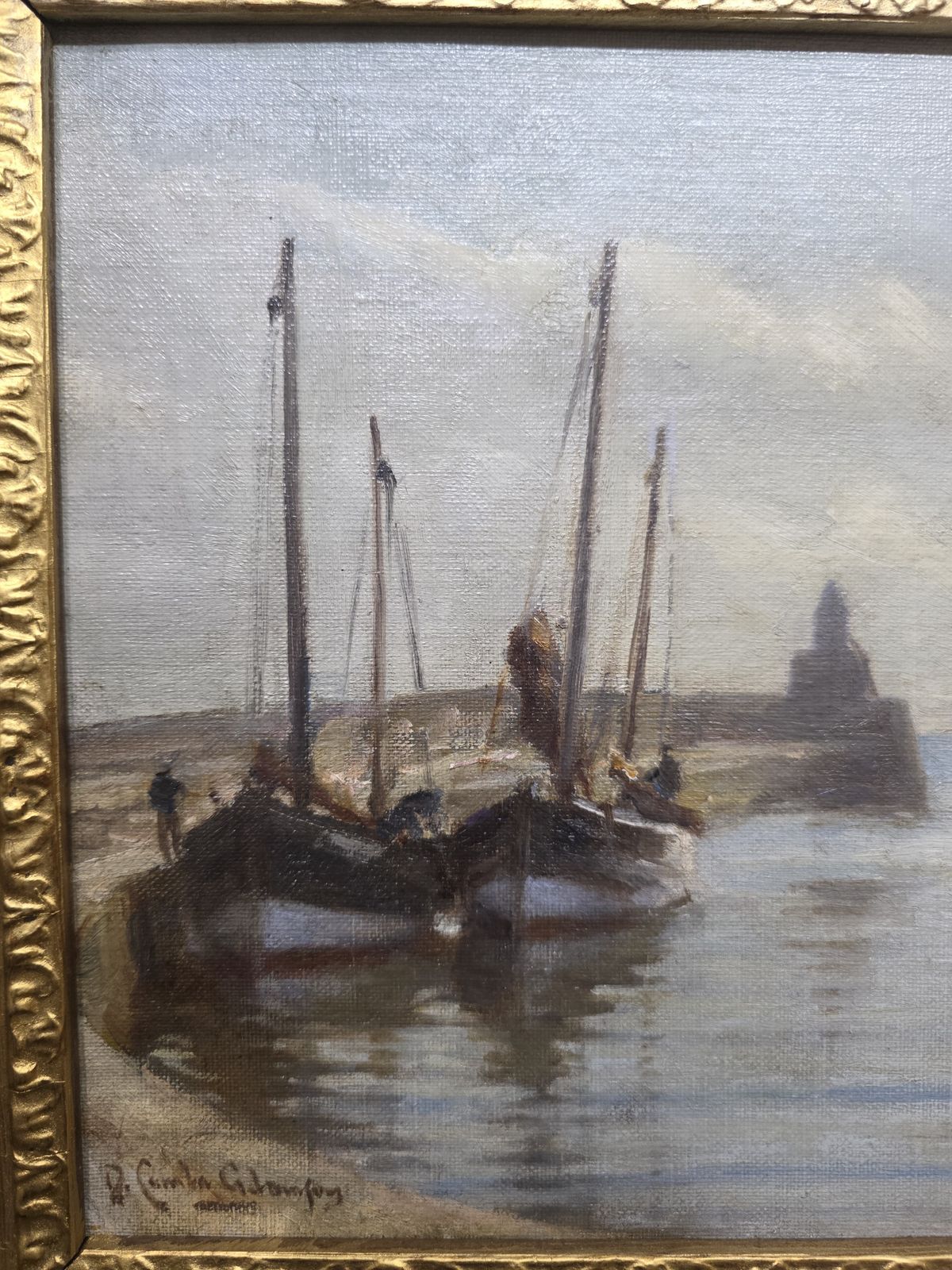 David Comba Adamson 1859–1926 Signed Harbour Oil Painting (Possibly Breton) – Paris Trained Scottish Artist photo furniture