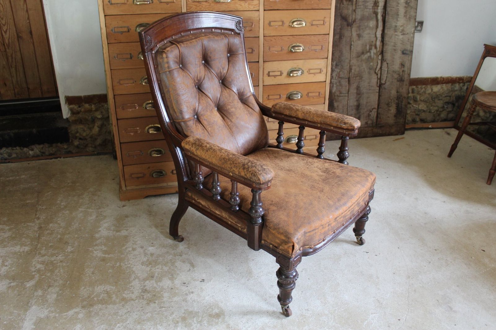 Chair Wonderful Victorian Leather Armchair Walnut C1880 photo furniture