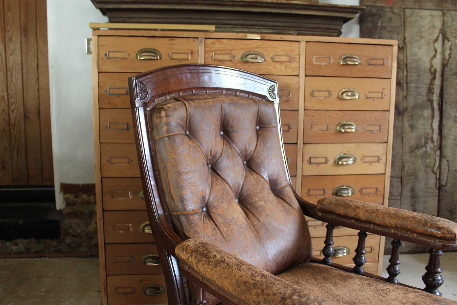 Chair Wonderful Victorian Leather Armchair Walnut C1880 photo for sale