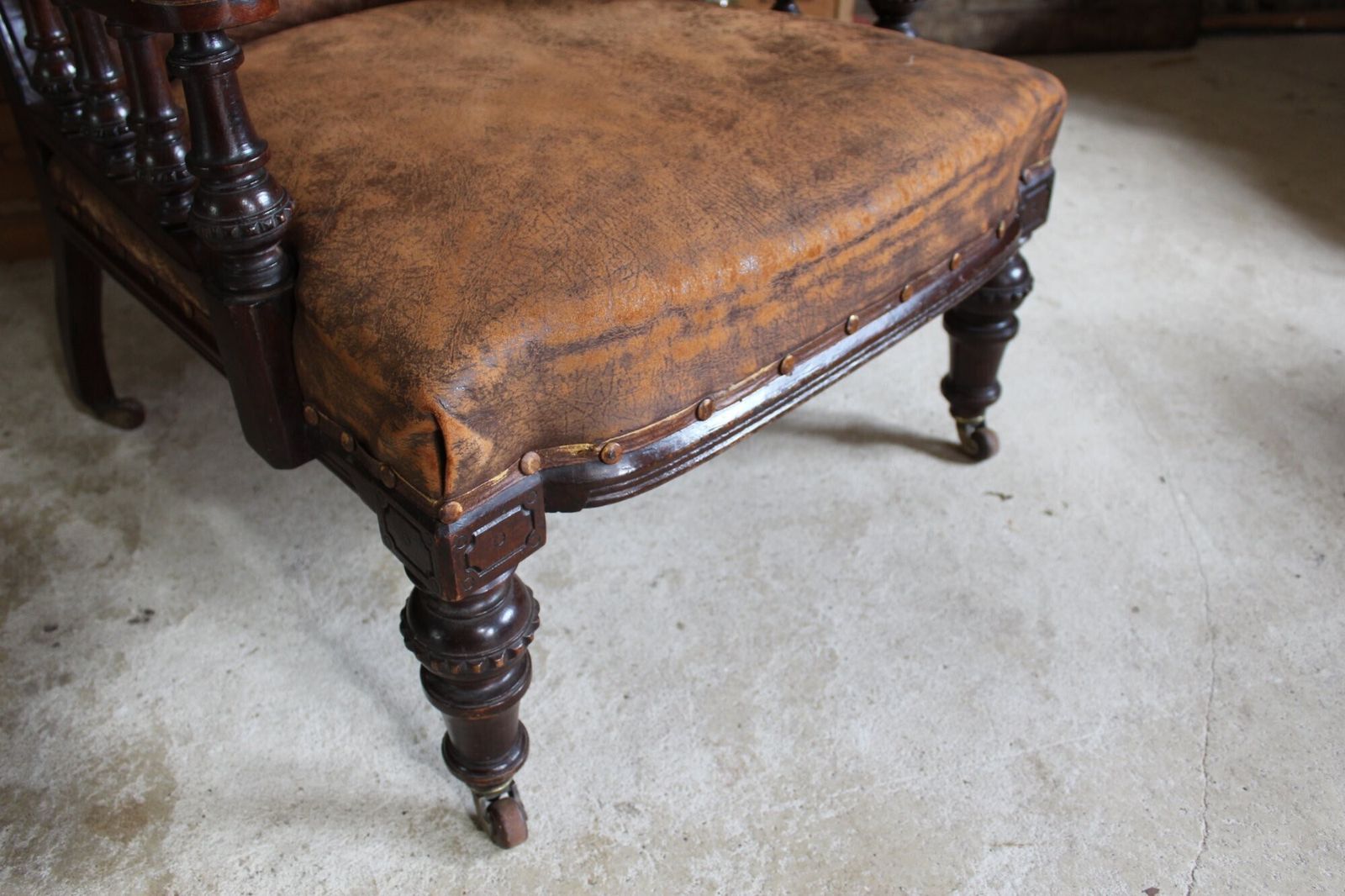 Chair Wonderful Victorian Leather Armchair Walnut C1880 photo 795.0
