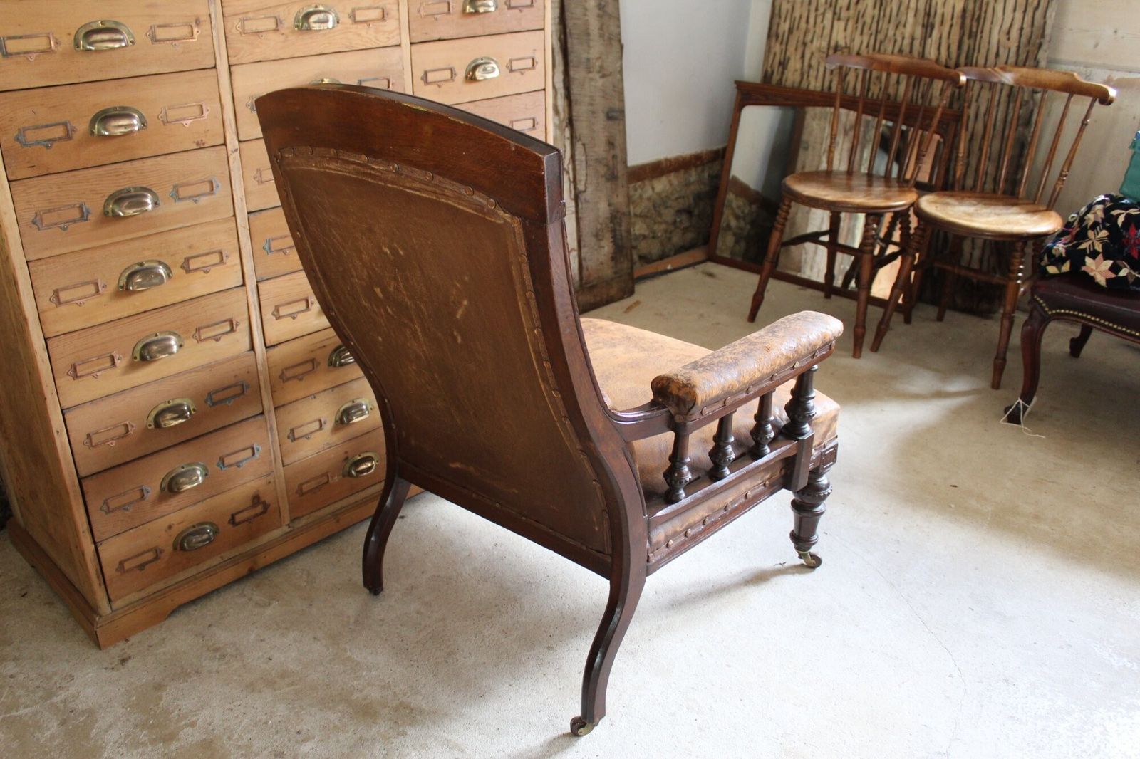Chair Wonderful Victorian Leather Armchair Walnut C1880 photo vintage