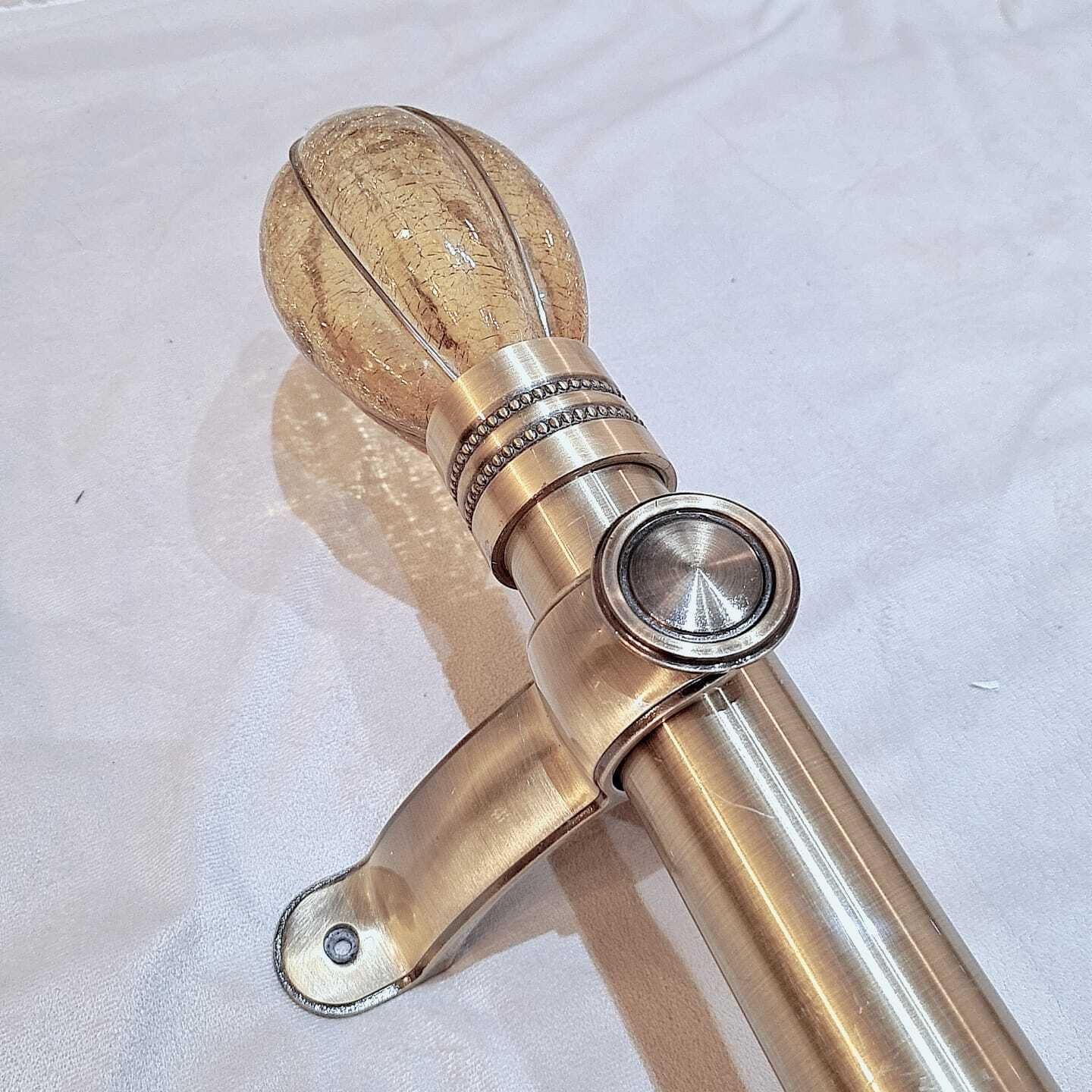 50mm Period Property Curtain Poles – Hand Blown Crackle Glass Finials With Original Matching Rings & Brackets photo Home Fixtures