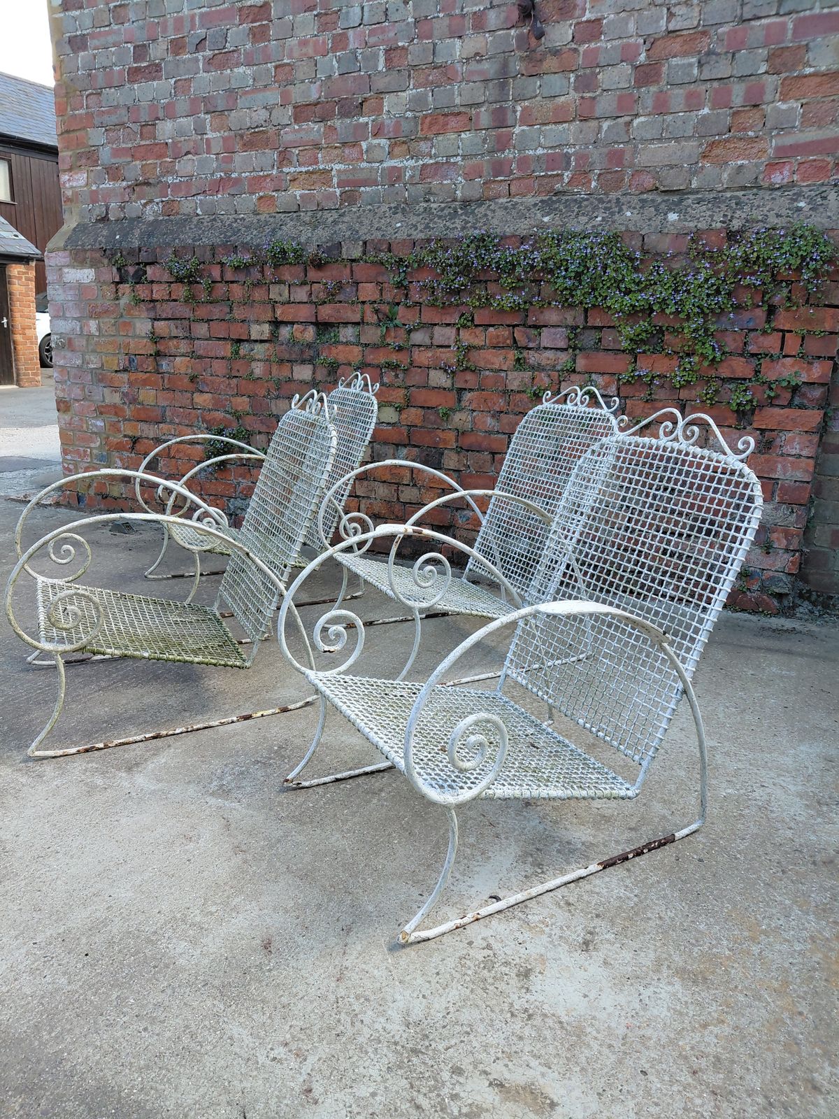 Rare Set Of Two Antique Wirework Garden Chairs With Cushions, Circa 1920s photo Garden Furniture
