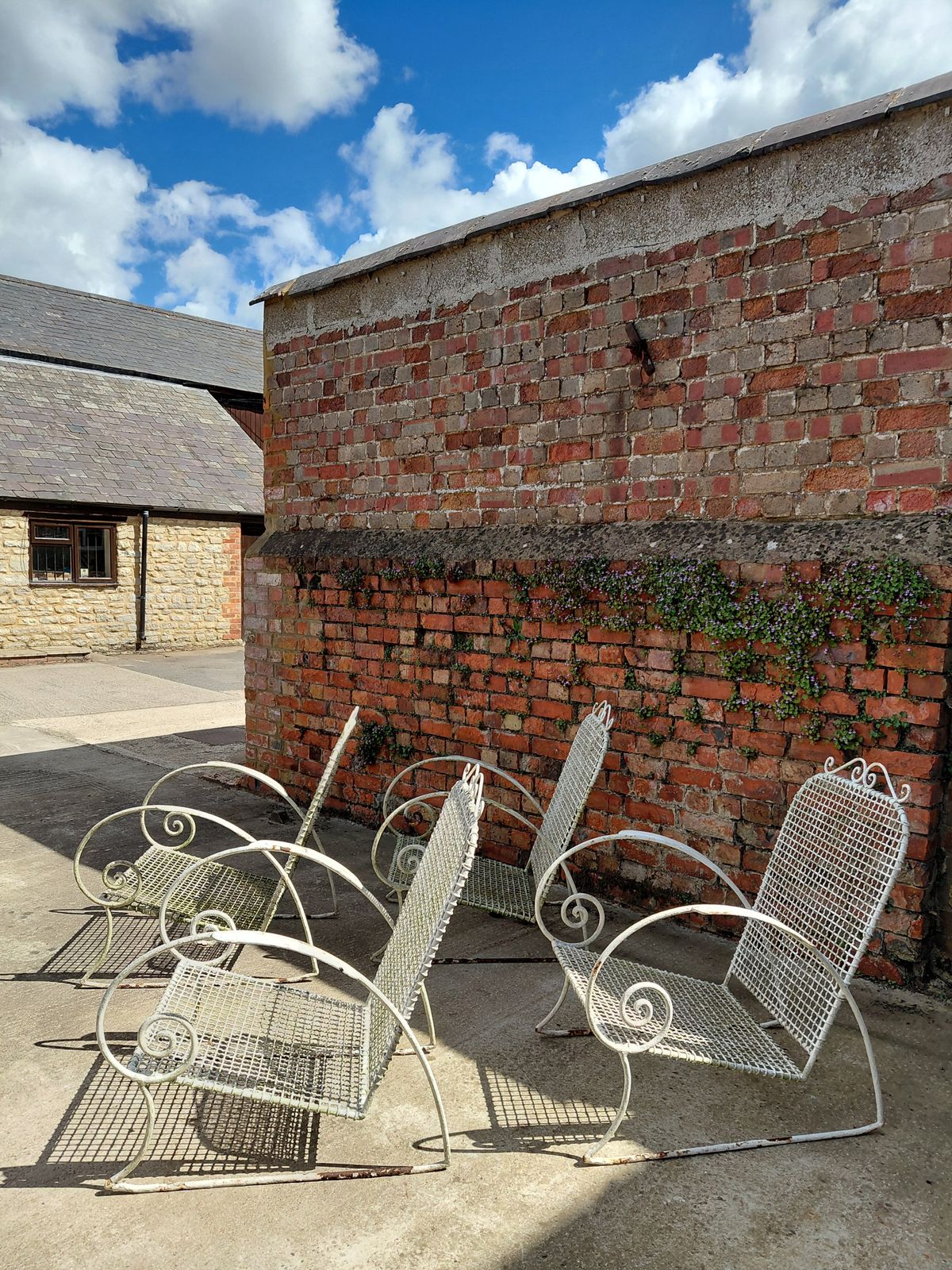 Garden Furniture Rare Set Of Two Antique Wirework Garden Chairs With Cushions, Circa 1920s photo