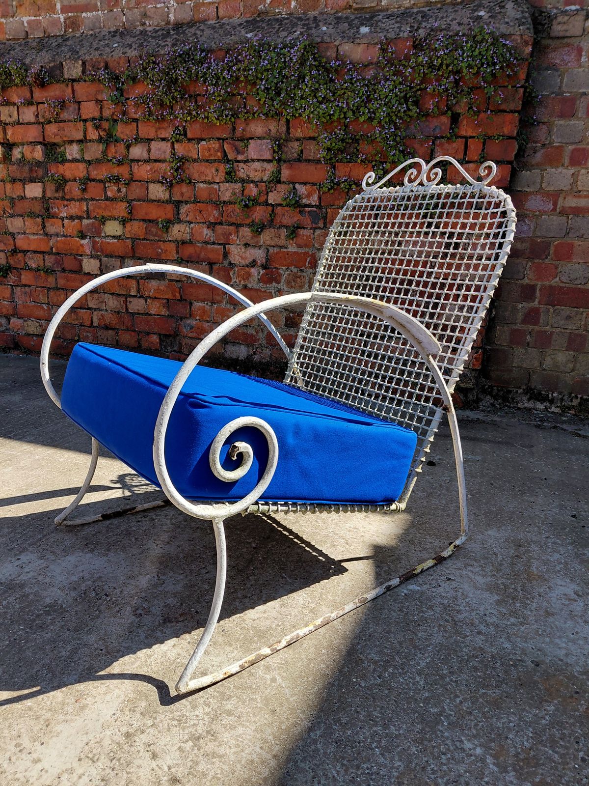 photo vinterior Rare Set Of Two Antique Wirework Garden Chairs With Cushions, Circa 1920s