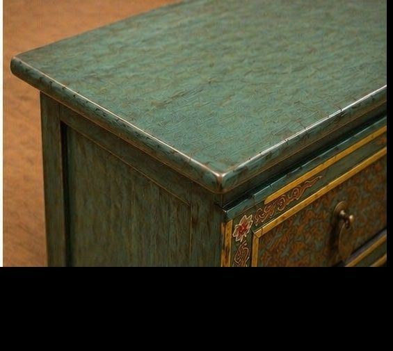 Chinese Green & Gilt Lacquer Cabinet With Hand Painted Panels photo 995.0