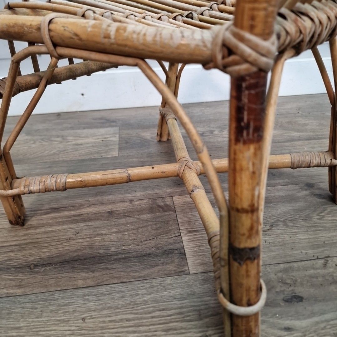 Furniture Retro Vintage Childs Chair Small Rattan Mid Century Seat Boho Tiki Bamboo Doll photo