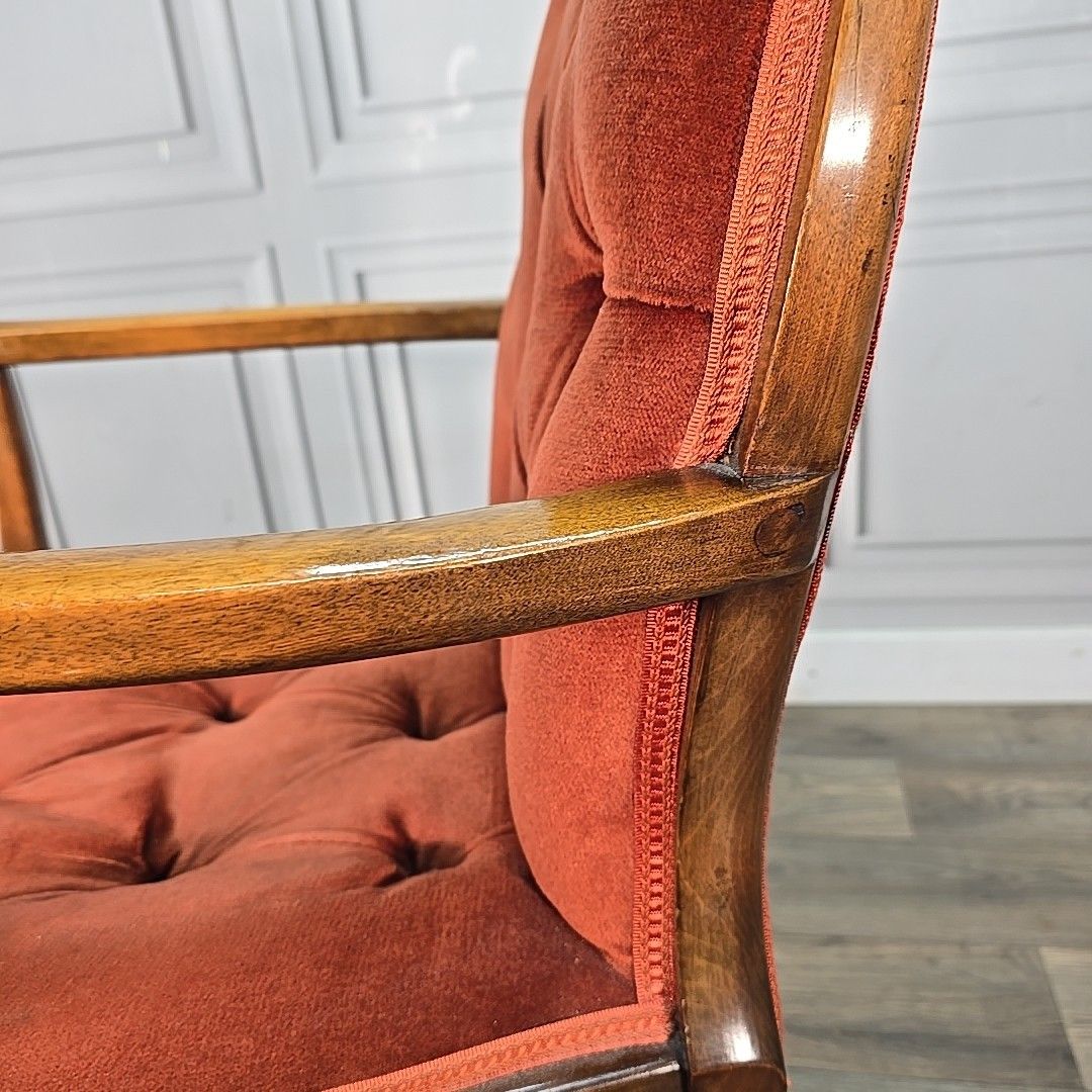 130.0 Vintage Armchair – Solid Wood – Velvet Buttoned Back Chair Seat Antique Style photo