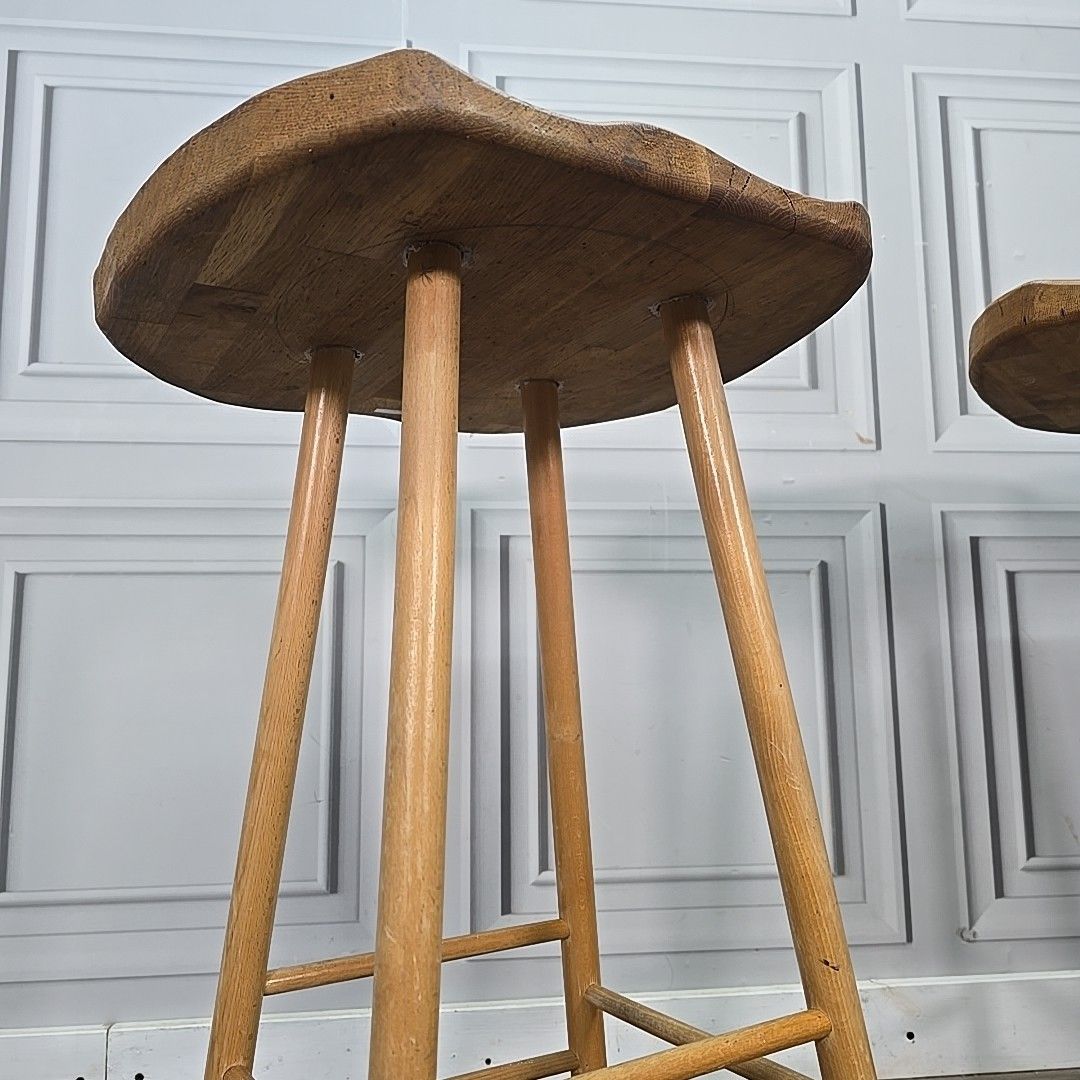 220.0 Vintage Rustic Saddle Stools – Pair Of Wooden Bar / Kitchen Seats Solid Elm photo